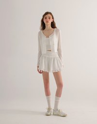 Daisy Embroidery Semi Sheer Button Front Knit Cardigan