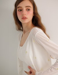 Daisy Embroidery Semi Sheer Button Front Knit Cardigan