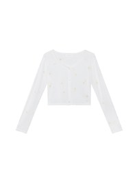 Daisy Embroidery Semi Sheer Button Front Knit Cardigan