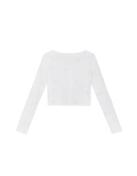 Daisy Embroidery Semi Sheer Button Front Knit Cardigan