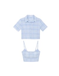 Checkered Button Up Cropped Shirt and Checkered Cami Padded Top Set Wear