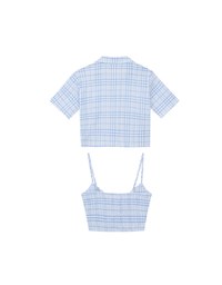 Checkered Button Up Cropped Shirt and Checkered Cami Padded Top Set Wear