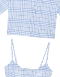 Checkered Button Up Cropped Shirt and Checkered Cami Padded Top Set Wear