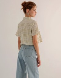 Checkered Button Up Cropped Shirt and Checkered Cami Padded Top Set Wear