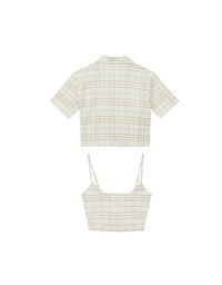 Checkered Button Up Cropped Shirt and Checkered Cami Padded Top Set Wear