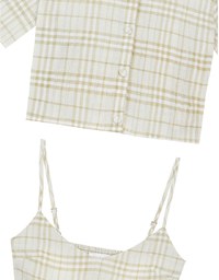 Checkered Button Up Cropped Shirt and Checkered Cami Padded Top Set Wear