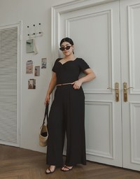 Twist Front Short Sleeve Cropped Top and Elastic Waist Relaxed Pants Setwear