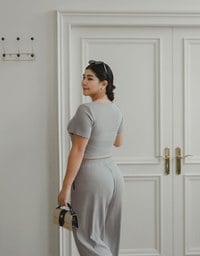 Twist Front Short Sleeve Cropped Top and Elastic Waist Relaxed Pants Setwear