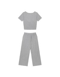 Twist Front Short Sleeve Cropped Top and Elastic Waist Relaxed Pants Setwear