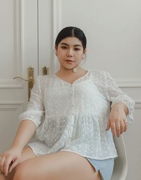 V Neck Sheer Embroidered Peplum Blouse and Basic Camisole Top Set Wear