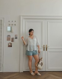V Neck Sheer Embroidered Peplum Blouse and Basic Camisole Top Set Wear