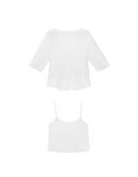 V Neck Sheer Embroidered Peplum Blouse and Basic Camisole Top Set Wear