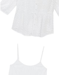 V Neck Sheer Embroidered Peplum Blouse and Basic Camisole Top Set Wear