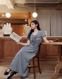 DRESS + TOP SET Checkered Ruched Front Blouse and Spaghetti Strap Midi Dress Set Wear