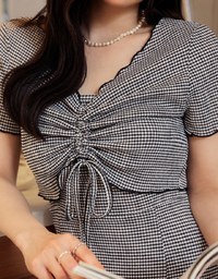 DRESS + TOP SET Checkered Ruched Front Blouse and Spaghetti Strap Midi Dress Set Wear