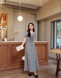 DRESS + TOP SET Checkered Ruched Front Blouse and Spaghetti Strap Midi Dress Set Wear