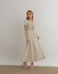DRESS + TOP SET Checkered Ruched Front Blouse and Spaghetti Strap Midi Dress Set Wear