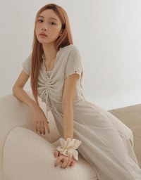 DRESS + TOP SET Checkered Ruched Front Blouse and Spaghetti Strap Midi Dress Set Wear
