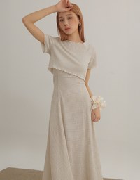 DRESS + TOP SET Checkered Ruched Front Blouse and Spaghetti Strap Midi Dress Set Wear