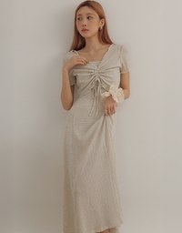 DRESS + TOP SET Checkered Ruched Front Blouse and Spaghetti Strap Midi Dress Set Wear
