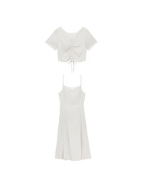 DRESS + TOP SET Checkered Ruched Front Blouse and Spaghetti Strap Midi Dress Set Wear