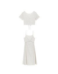 DRESS + TOP SET Checkered Ruched Front Blouse and Spaghetti Strap Midi Dress Set Wear