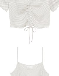 DRESS + TOP SET Checkered Ruched Front Blouse and Spaghetti Strap Midi Dress Set Wear