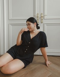 Soft Crinkle Textured V Neck Buttoned Front Jumpsuit