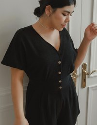 Soft Crinkle Textured V Neck Buttoned Front Jumpsuit