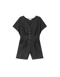 Soft Crinkle Textured V Neck Buttoned Front Jumpsuit