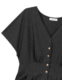 Soft Crinkle Textured V Neck Buttoned Front Jumpsuit