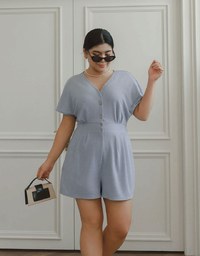 Soft Crinkle Textured V Neck Buttoned Front Jumpsuit