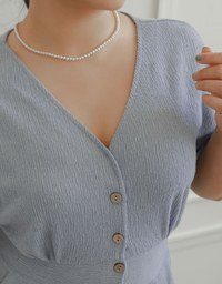 Soft Crinkle Textured V Neck Buttoned Front Jumpsuit