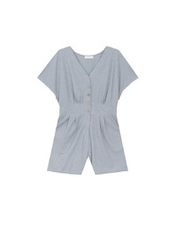 Soft Crinkle Textured V Neck Buttoned Front Jumpsuit