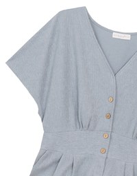 Soft Crinkle Textured V Neck Buttoned Front Jumpsuit