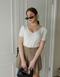 AIR SPACE Logo Embroidered V Neck Short Sleeve Knit Top
