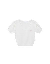 AIR SPACE Logo Embroidered V Neck Short Sleeve Knit Top
