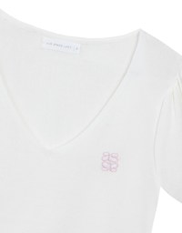 AIR SPACE Logo Embroidered V Neck Short Sleeve Knit Top