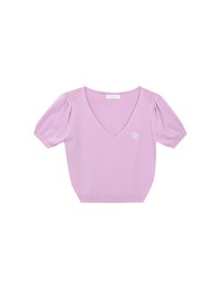 AIR SPACE Logo Embroidered V Neck Short Sleeve Knit Top