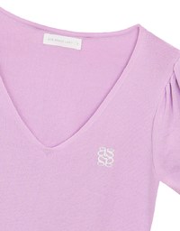 AIR SPACE Logo Embroidered V Neck Short Sleeve Knit Top