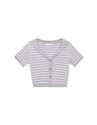 Cropped Knit Top with Striped Pattern and Sailor Collar