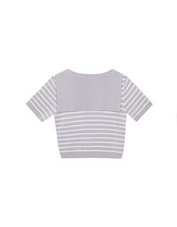 Cropped Knit Top with Striped Pattern and Sailor Collar