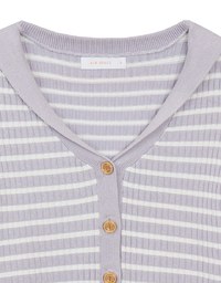 Cropped Knit Top with Striped Pattern and Sailor Collar