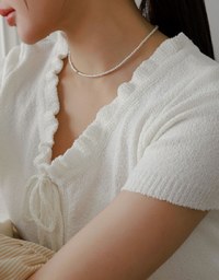 Ruffled Neckline Short Sleeve Knit Vest Top with Button Trim