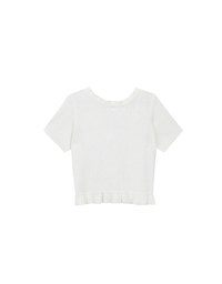 Ruffled Neckline Short Sleeve Knit Vest Top with Button Trim