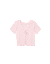 Ruffled Neckline Short Sleeve Knit Vest Top with Button Trim
