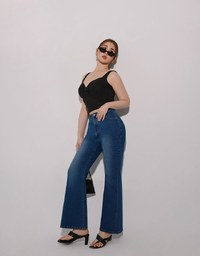 Twist Front Knit Crop Tank Top with Heart Pattern Hem Detail