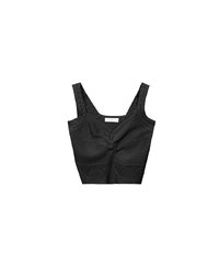 Twist Front Knit Crop Tank Top with Heart Pattern Hem Detail