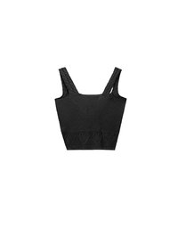 Twist Front Knit Crop Tank Top with Heart Pattern Hem Detail