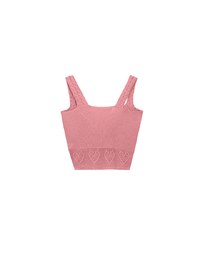 Twist Front Knit Crop Tank Top with Heart Pattern Hem Detail